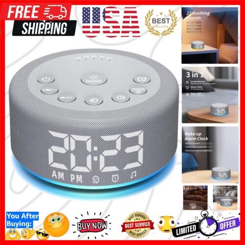 Adjustable Night Light & Sound Machine Alarm Clock with 27 Soothing Sounds