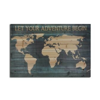 Adventure Begin Map Planked Wood Map Travel Art Print 24 in. x...