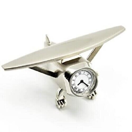 Aeroplane Show Pieces Table Clock with Rotating Wheels, Metal Airplane Design