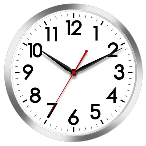 AKCISOT Wall Clock 14 Inch Large Silent Wall Clocks Battery Operated Silver M...