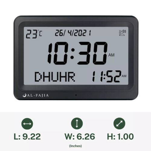 AL-FAJIA Digital 8 Azan Prayer Sounds Islamic Black Clock for USA - Jet Black