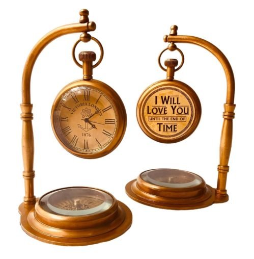ALADEAN Brass Table Clock with Compass | Romantic Desk Watch - Decorative Vin...