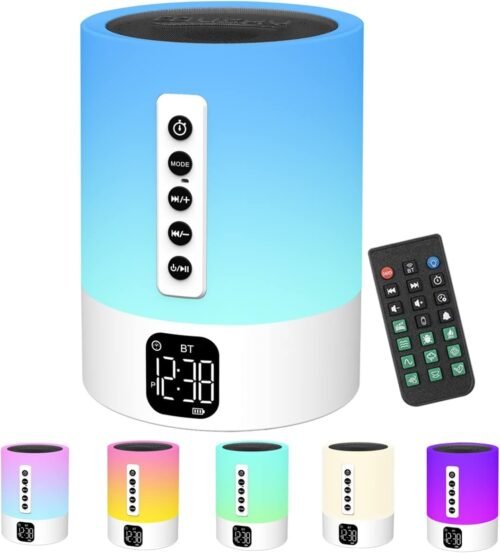 Alarm Clock Bluetooth Speaker, Night Light White Noise Machine Touch Bedside