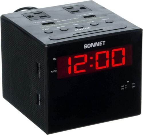Alarm Clock Charging Station, AM FM Radio, Dual USB Charging Ports, Dual AC