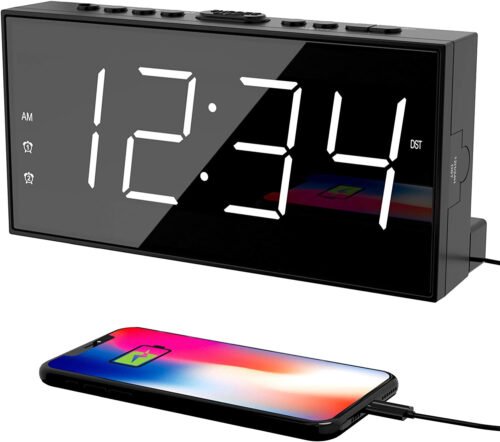 Alarm Clock for Bedroom, 2 Alarms Loud LED Big Display Plug in Simple Basic Digi