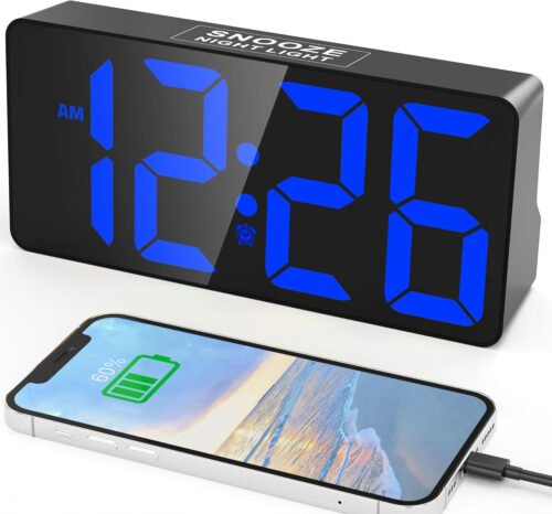 Alarm Clock for Bedroom, 7 in Large Display Digital Clock with Dual Alarms&Usb C