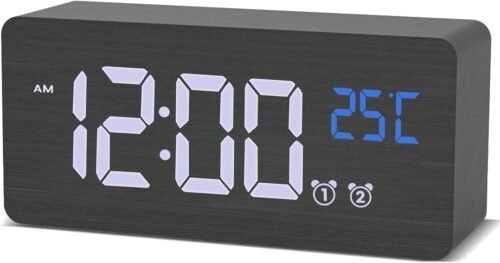 Alarm Clock for Bedroom, Wooden Digital Clock with Large Numbers, Dual Alarms, A