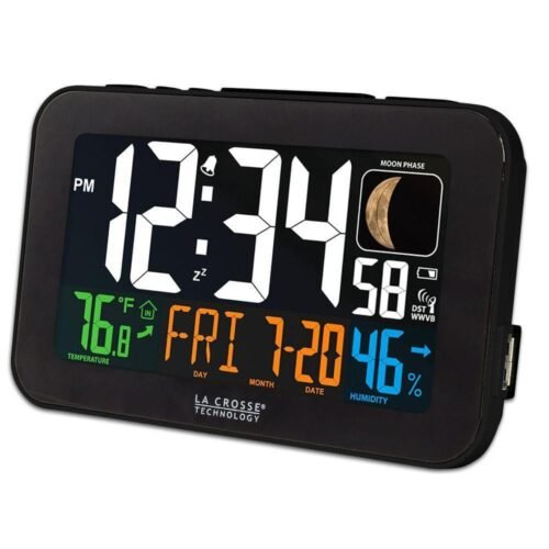 Alarm Clock LED Multi-Color Display USB Charging Port Large Digits Moon Phase