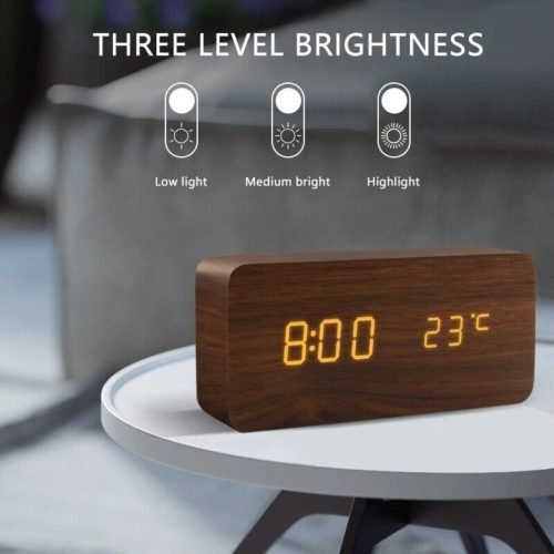 Alarm Clock LED Wooden Watch Table Digital WoodPowered Electronic Desktop Clocks