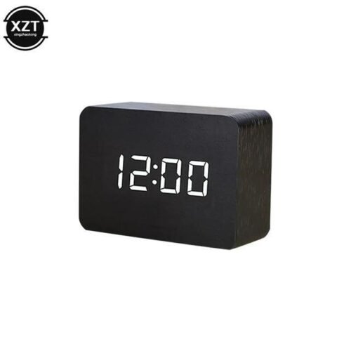 Alarm Clock LED Wooden Watch Table Voice Control Digital Wood Despertador USB