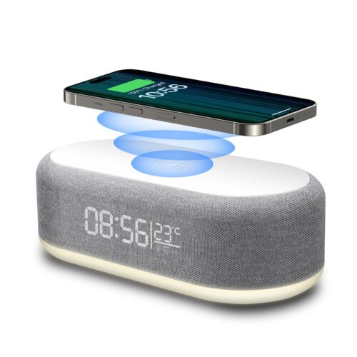 Alarm Clock Phone Wireless Charger Stand with Thermometer Date LED Night Light