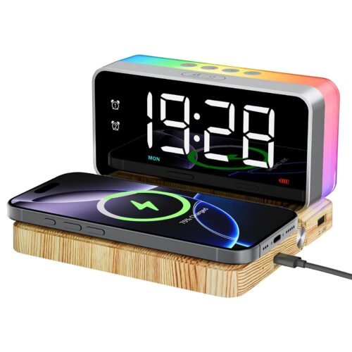 Alarm Clocks for Bedrooms with Wireless Charger Station, Bluetooth Speaker, W...
