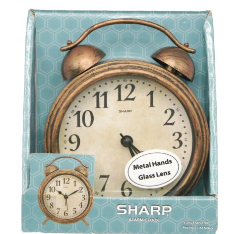 Alarm Clock Sharp Vintage Antique Style Bronze Metal Battery Country Farmhouse