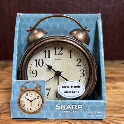 Alarm Clock Sharp Vintage Antique Style Bronze Metal Battery Country Farmhouse