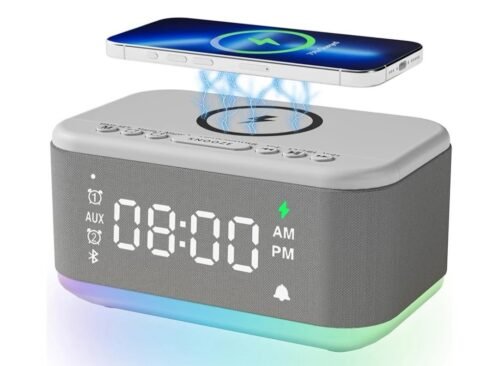 Alarm Clock Speaker Wireless Charger, Digital Alarm Clocks Bedrooms Bluetooth