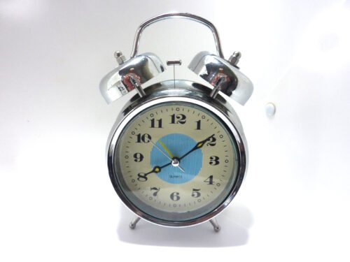 Alarm Clock Vintage Style Twin Bell Analog Clock. Retro Chrome Decor