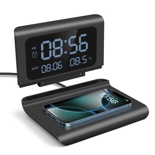 Alarm Clock Wireless Charger Station With Thermometers for iPhone Samsung Google