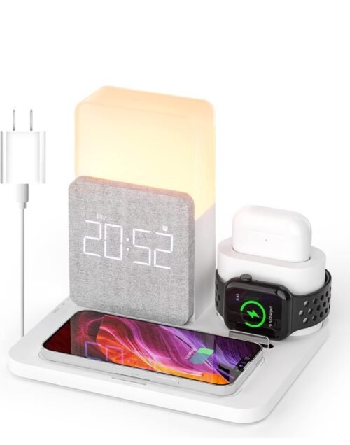 Alarm Clock, Wireless Charging Station, 7 in 1 Charging Station for phones