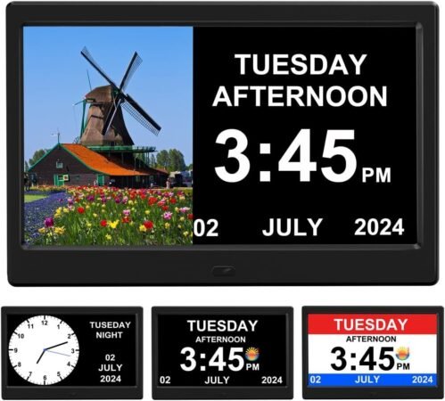 Alarm Clock with Day and Date for Elderly Digital Calendar Clock Photo Frame