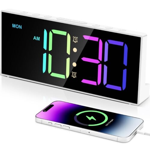 Alarm Clock with Large Display Big Numbers5 Levels Brightness，SnoozeUSB Charg...