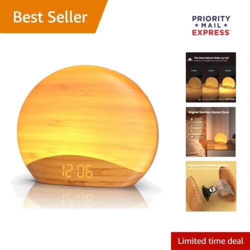 All-in-One Natural Wood Sound Machine & Sunrise Alarm Clock for Restful Sleep