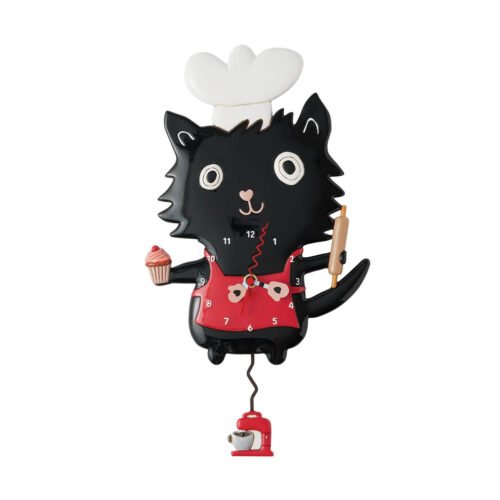 Allen Designs 6016851 Cat Wearing Chef Hat Sugar Paws Pendulum Wall Clock 12.6"