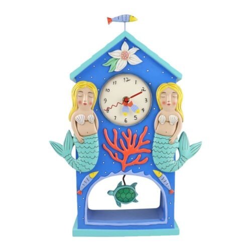 Allen Designs Beach Time Mantle Wall Clock Mermaid with Turle 6012492