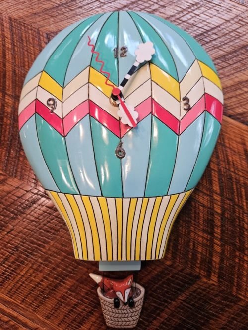Allen Designs Fox Aloft Hot Air Balloon Pendulum Wall Clock