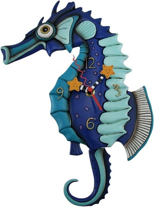 Allen Designs Salty Seahorse Blue Pendulum Wall Clock photo