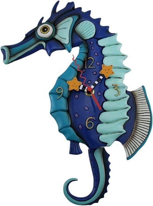 Allen Designs Salty Seahorse Blue Pendulum Wall Clock