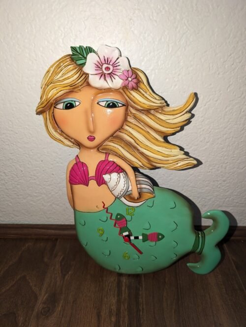 Allen Designs Shelley Mermaid Wall Clock P1610 Hair Green Tail Missing Pendulum
