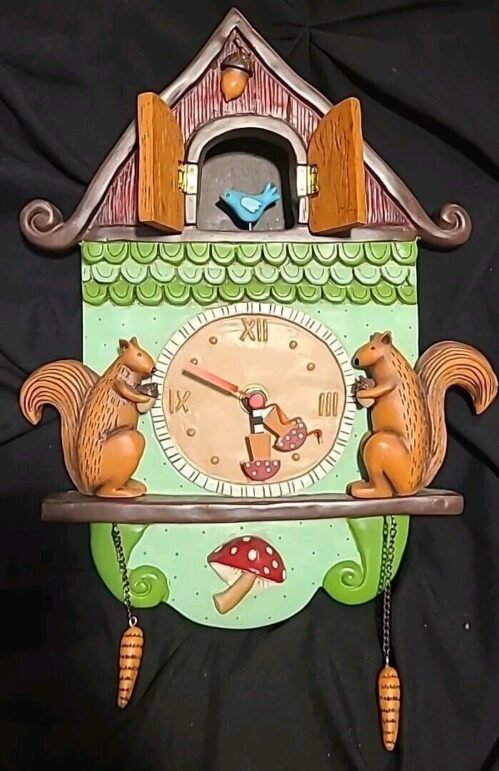 Allen Designs Studio Collections Cuckoo Clock Birds Squirrels Unique. Works.