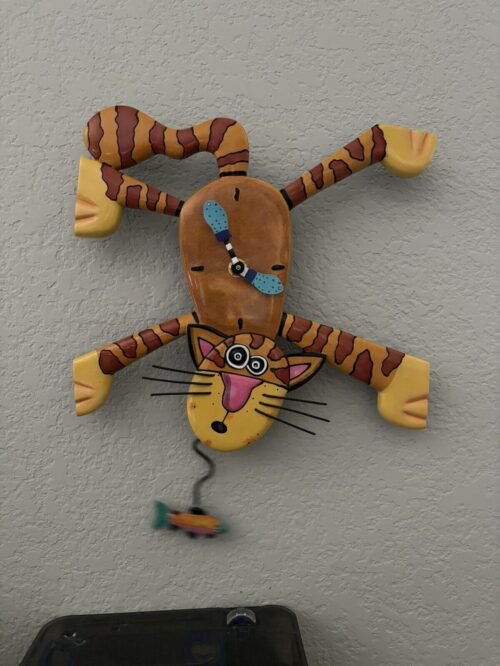 Allen Designs Studios Dinner Time Cat Wall Clock Pendulum Whimsical