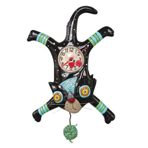 Allen Wall Clock with Pendulum - Black Cat with Yarn
