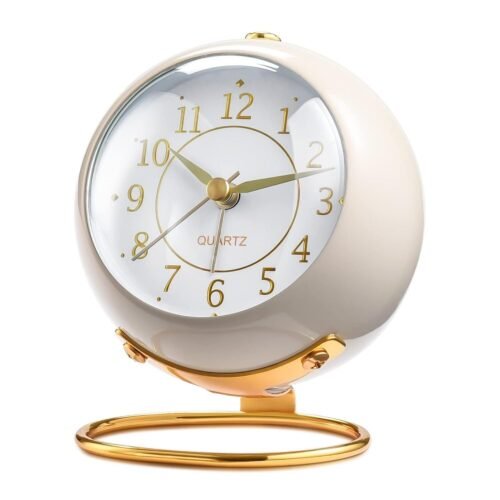 Alloy Steel Analog Alarm Clocks,Retro Backlight Cute Simple Design Desk Clock