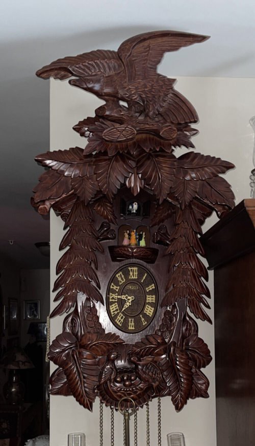 ALPINE Battery Operated Cuckoo Clock Eagle, Birds Trees Dancers 40” Plus