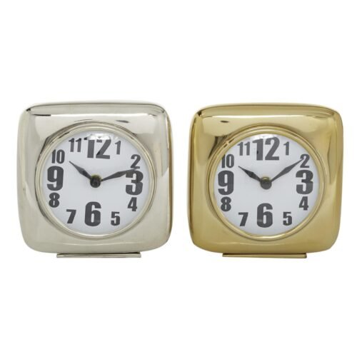 Aluminum Metal Clock Set of 2 6"Wx6"H Multi Colored Wall Tabletop Desk