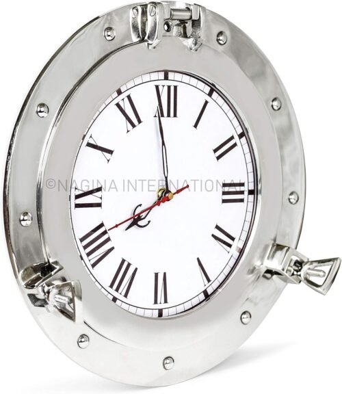 Aluminum Nickel Plated Nautical Ship's Porthole Time's Clock-Maritime Wall Decor