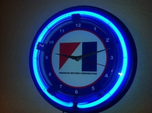 AMC American Motors Auto Garage Man Cave Bar Neon Wall Clock Advertising Sign