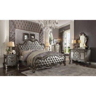 Amelia Silver Wood Frame King Platform Bed with Upholstered