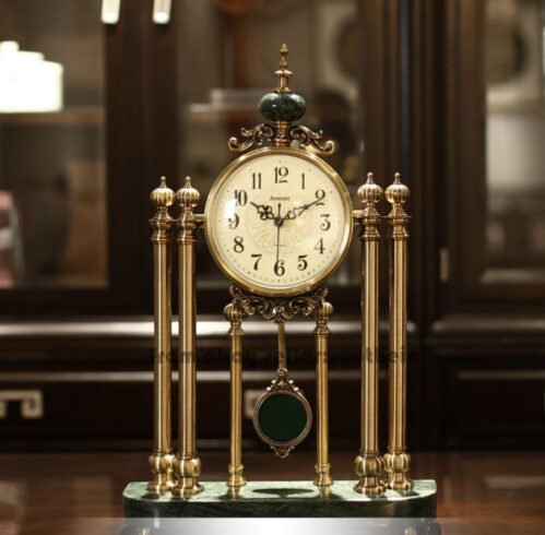 American Retro Clock Marble Decoration Living Room/Office Desktop Clock