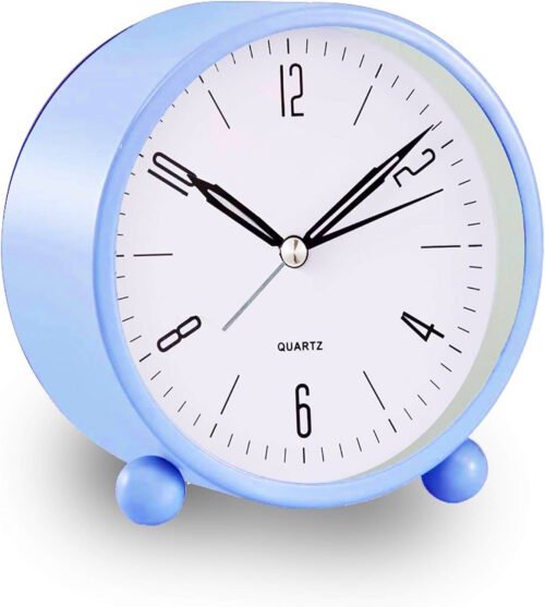 Analog Alarm Clock 4 Inch Round Non Ticking Battery Operated Silent Snooze Light