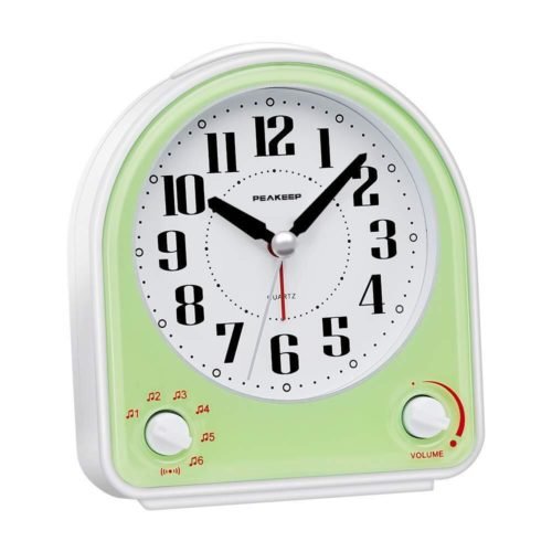 Analog Alarm Clock Non-Ticking Silent, Optional 7 Wake-up Sounds with Volume ...
