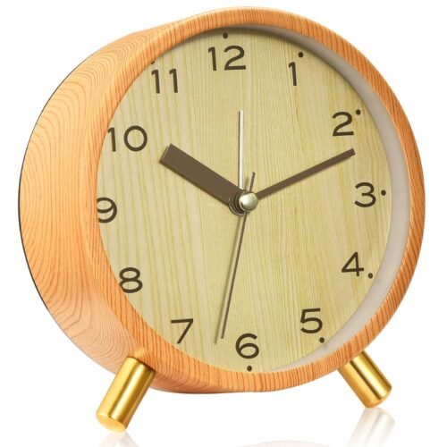 Analog Alarm Clocks4.5" Metal Alarm Clock With Wood Grain Finishsoundactivated N