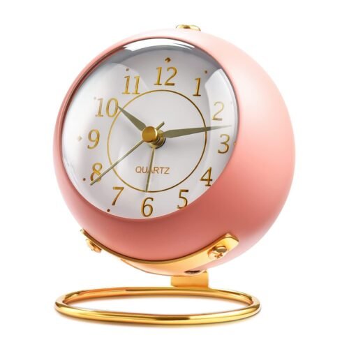 Analog Alarm Clocks for Bedrooms Small Desk Clock Night Light Silent Pink