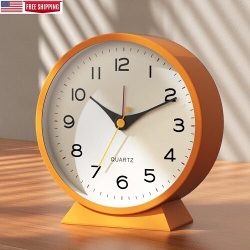 Analog Alarm Clock Small Retro Battery Operated Metal Table Clock with Light4.5"