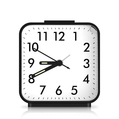 Analog Alarm Clocks, Non Ticking Table Clock with Luminous Hand & Large White