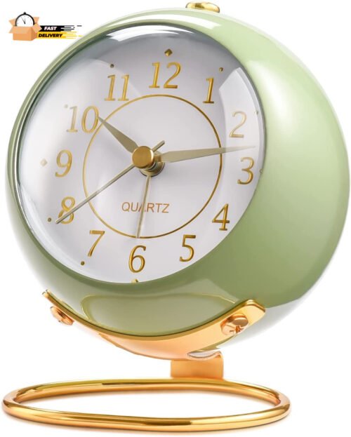 Analog Alarm Clocks,Retro Backlight Cute Simple Design Small Desk Clock with Nig