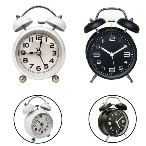 Analog Twin Bell Alarm Clock Non-Ticking Vintage Retro Classic Bedroom Loud Wake