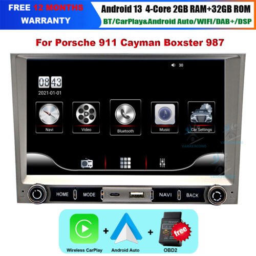 Android 13 Touch Screen Car Stereo GPS Video DAB+ For Porsche Cayman 987 2005-2008